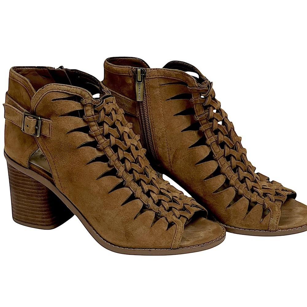 VINCE CAMUTO TORINDI SUEDE & LEATHER LACE UP PEEP TOE BOHO BOOTIES SZ 7 M